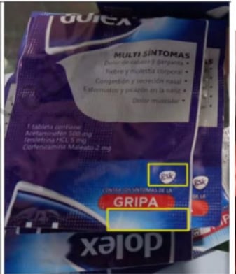 Dolex Gripa, producto que fue comercializado por terceros imitando el empaque original.