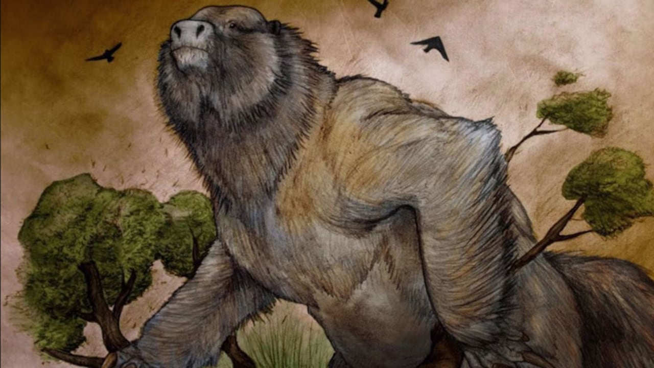 Reconstrucción del megaterio cuyo cráneo fue descubierto en Argentina - MUSEO MUNICIPAL "PUNTA HERMENGO" DE GENERAL ALVARA