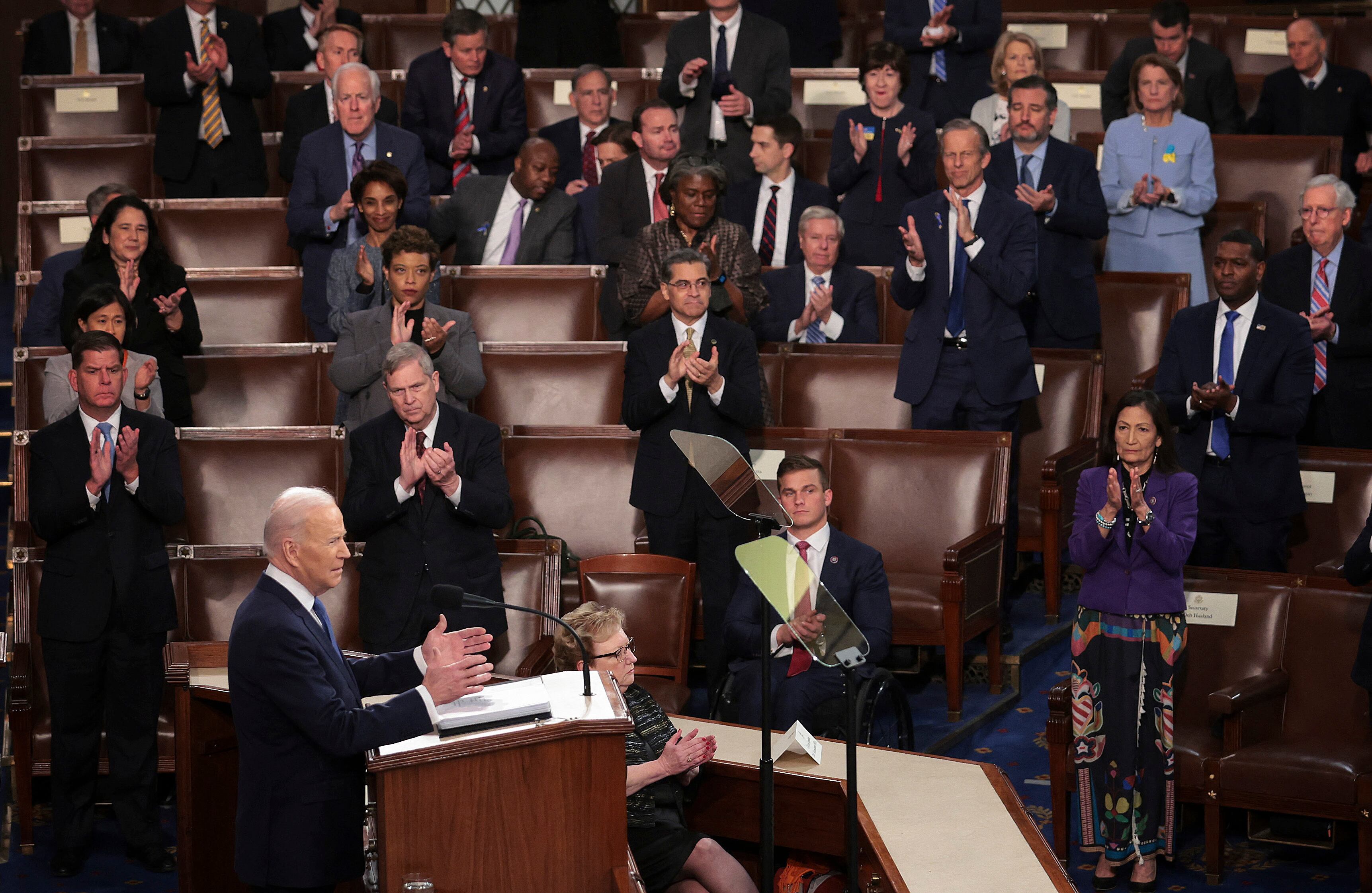 Joe Biden durante su discurso sobre la crisis en Ucrania. (Photo by WIN MCNAMEE / GETTY IMAGES NORTH AMERICA / Getty Images via AFP)
