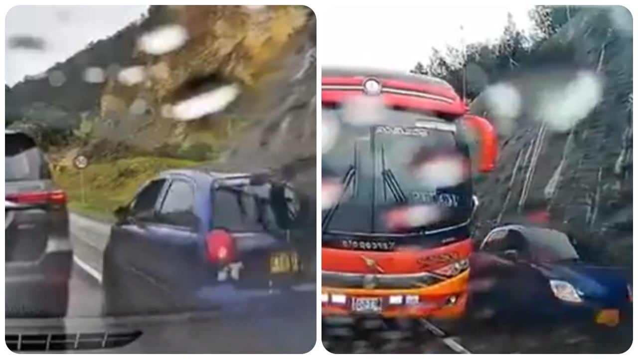 El Spark azul volvió a ser captado en una maniobra peligrosa, esta vez mientras transitaba por la berma de la vía Girardot-Bogotá.