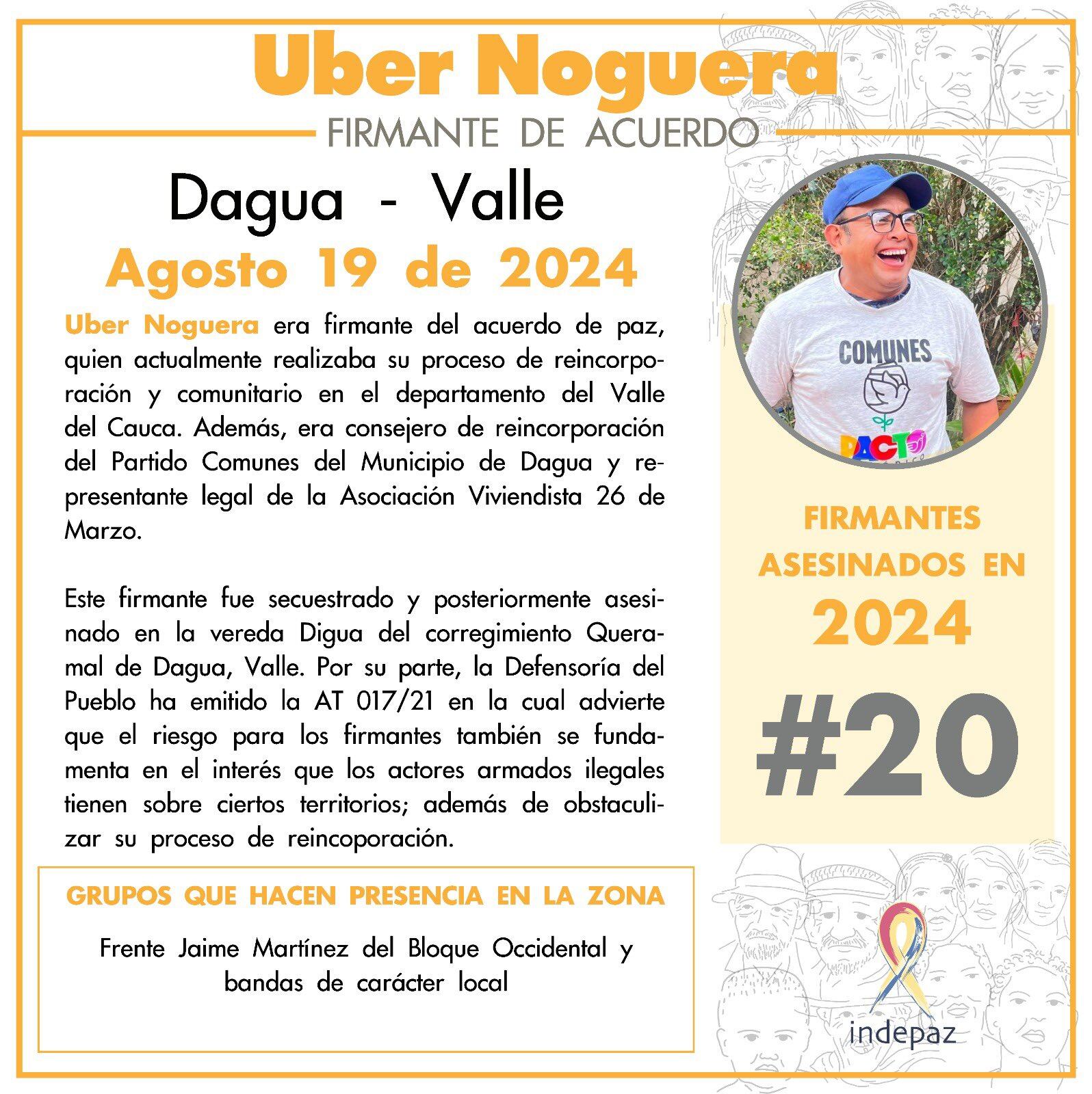 Uber Noguera, firmante de paz.