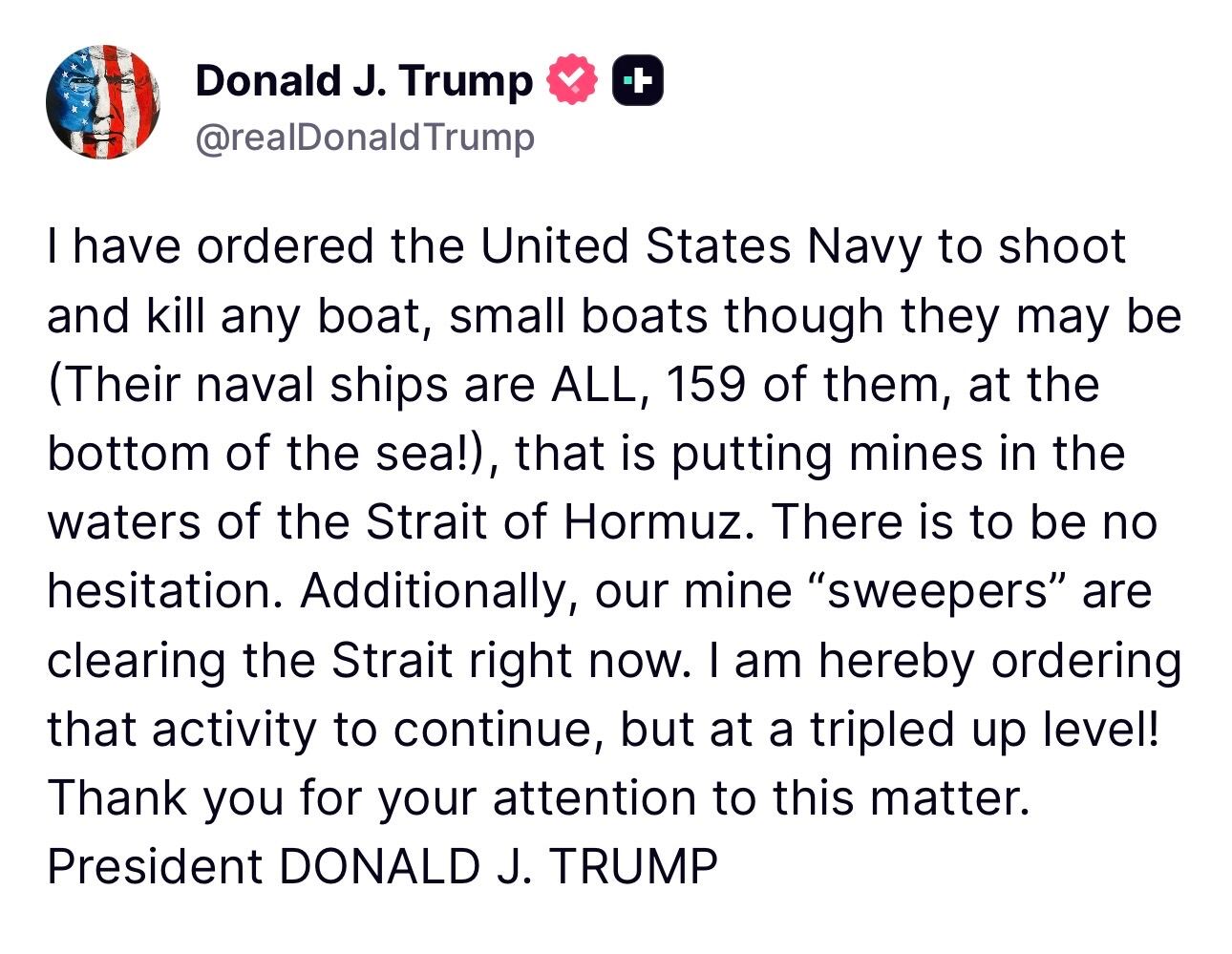 Mensaje emitido por Donald Trump