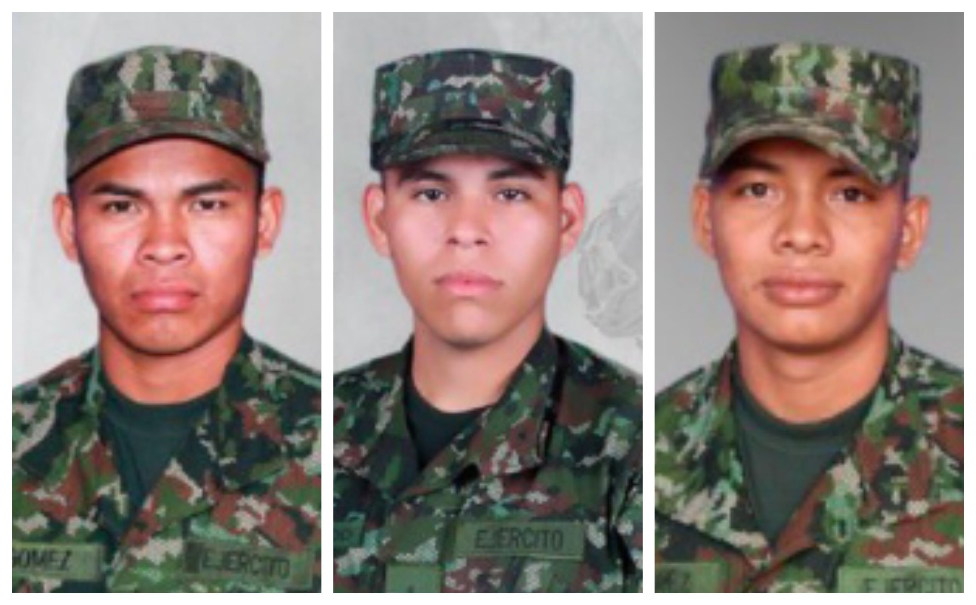 Darwin Arnoldo Gómez Gutiérrez, Brayan Steven Galindo Amado y Andrés Esteban Álvarez Sierra, tres soldados profesionales muertos en combates en Ipiales.