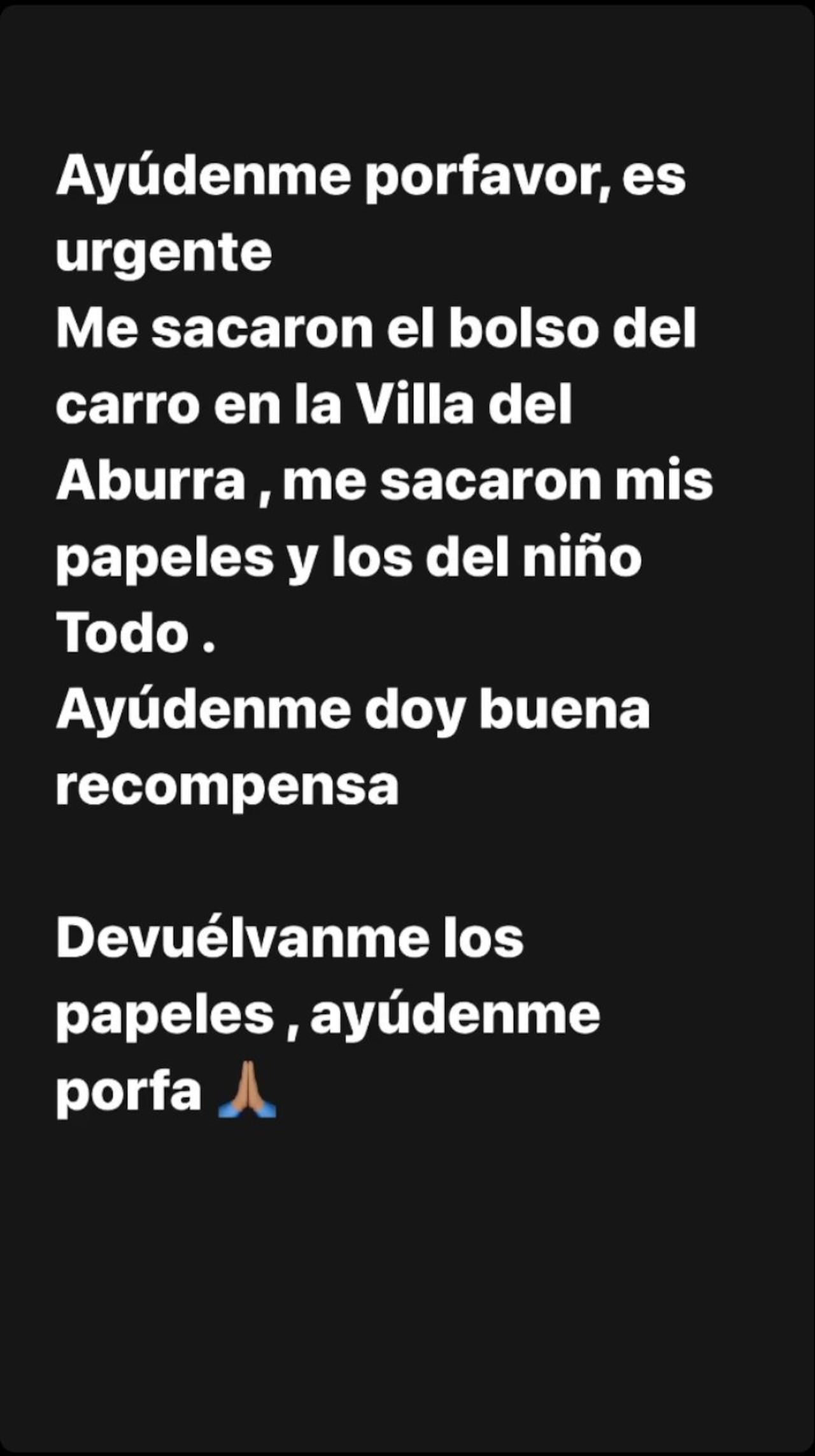 La presentadora hizo la denuncia del robo del que fue víctima en Villa de Aburrá.
