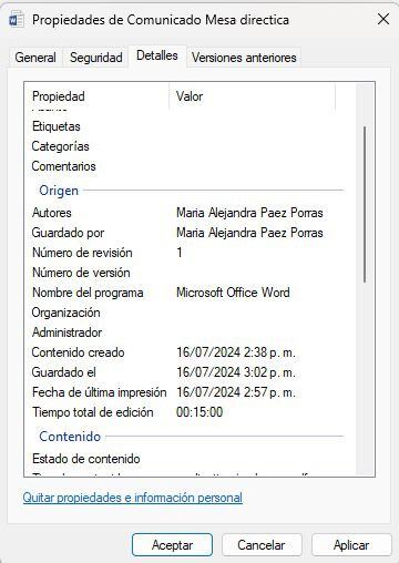 Esta es la metadata del comunicado "falso" del Partido de la U.