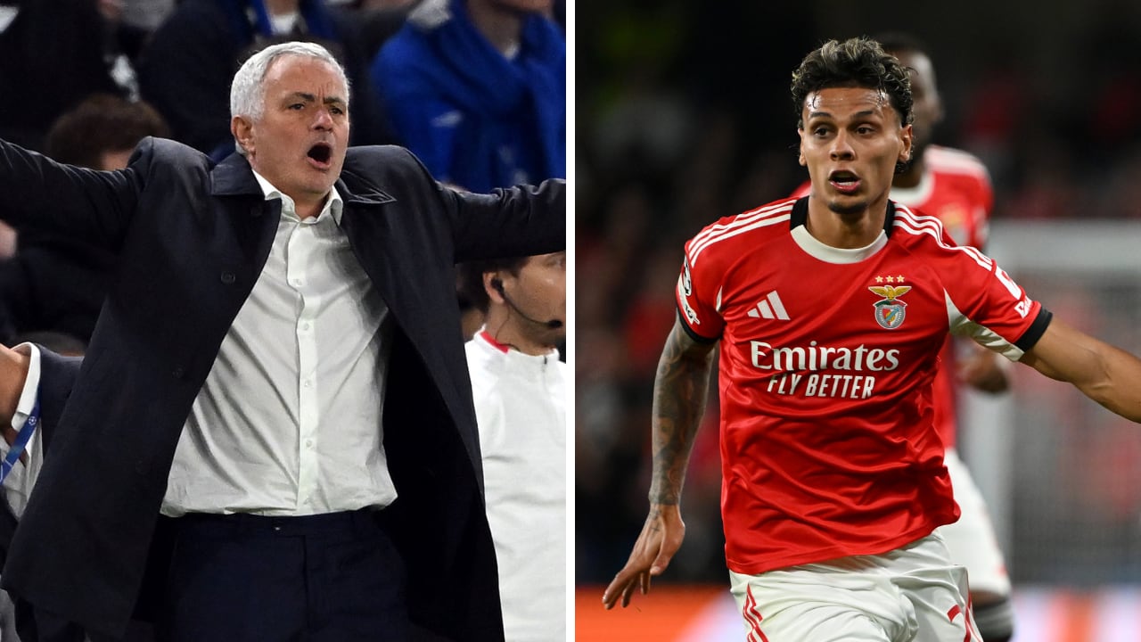José Mourinho y Richard Ríos en el partido de Benfica ante Chelsea por Champions.