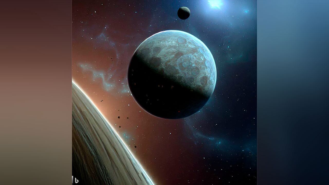 Ilustración creada por la IA de Bing image creator sobre un exoplaneta.