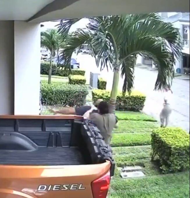 La esposa del atacante lo agarró por la espalda para alejarlo de la víctima