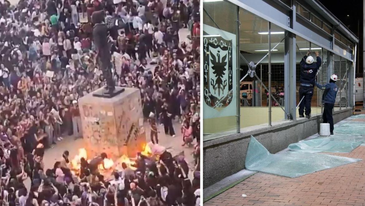 Manifestantes vandalizaron estaciones del Transmilenio y monumento de Luis Carlos Galán en el Día de la Mujer