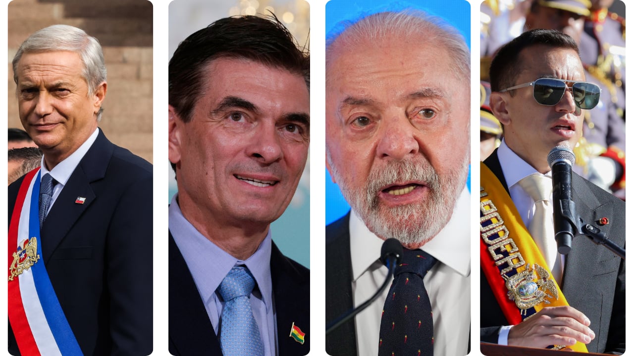 José Antonio Kast, Rodrigo Paz, Luiz Inácio Lula da Silva y Daniel Noboa.