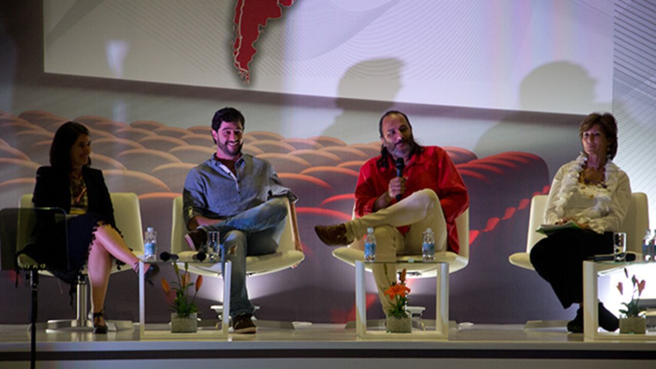 Adela Martínez, del Ministerio de Cultura; Alejandro Arango, de Contento Films; Felipe Aljure, director de cine y Claudia Triana, de Proimágenes.