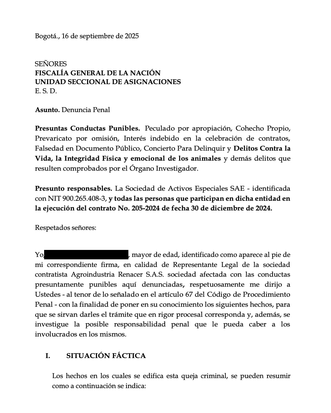 Denuncia ante Fiscalía contra la SAE.
