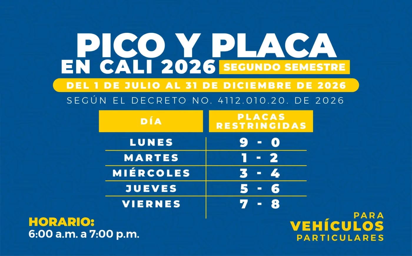 Pico y placa en Cali del 30 de junio al 5 de julio: evite sanciones