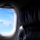 close up shot of airplane window.