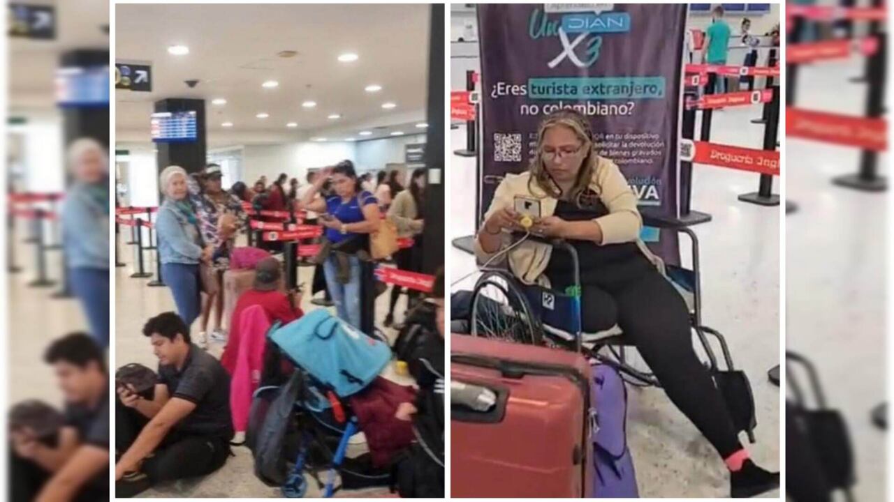 Niños en coches y mujeres con discapacidad esperan respuesta ante esta crisis aeroportuaria.