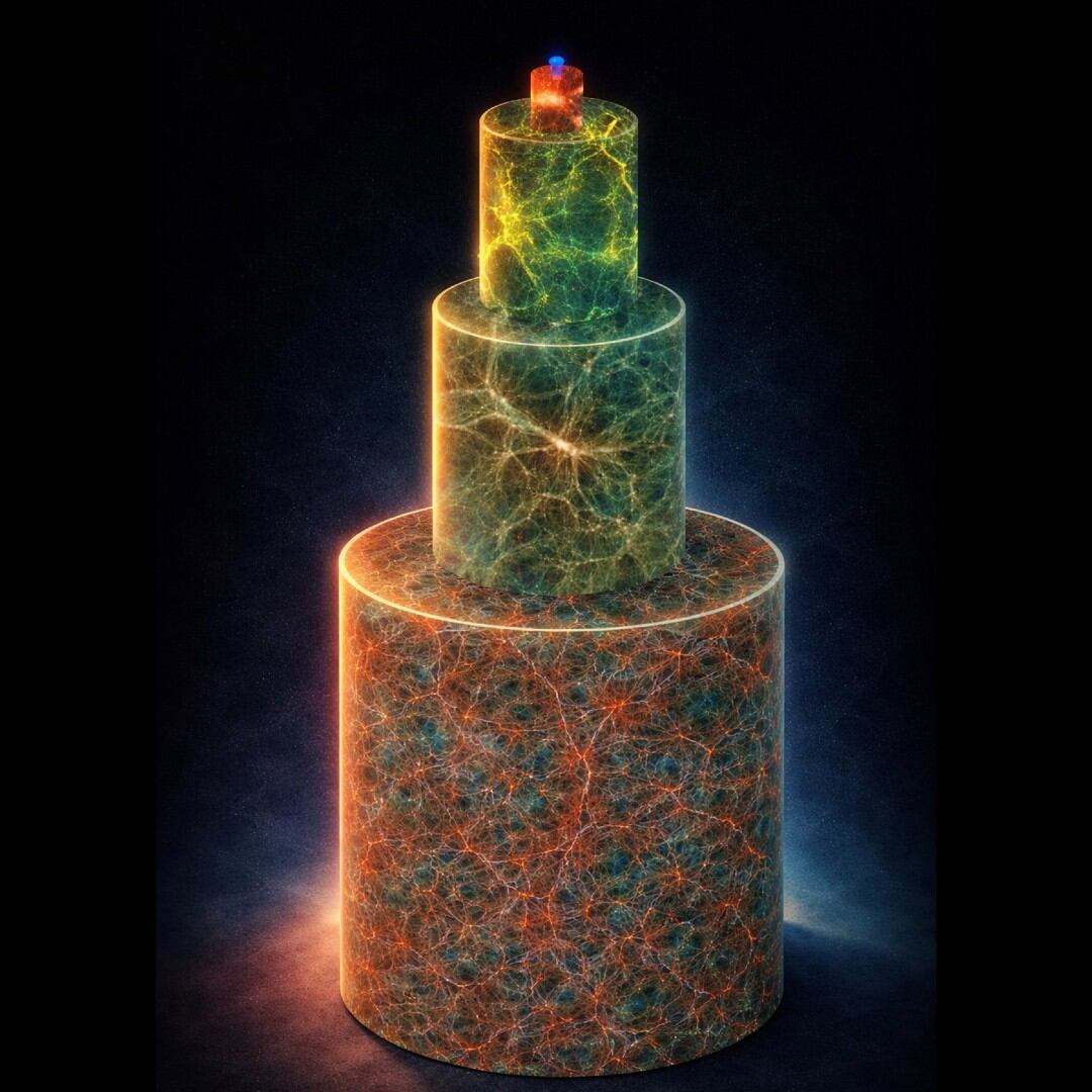 Representación visual de la diferencia de volúmenes de cada simulación usada en el trabajo. La diferencia de volúmenes de cada cilindro representa la diferencia de volúmenes de las cajas simuladas usadas.