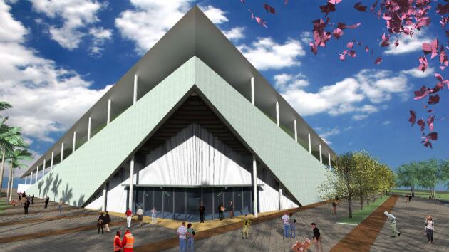 Así se verá la fachada del diamante de “softball”, uno de los escenarios que se construyen en la ciudad. 