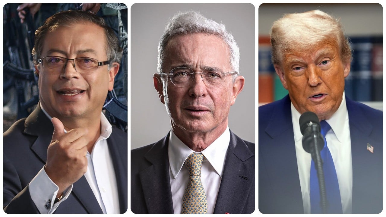De izquierda a derecha: Gustavo Petro, Álvaro Uribe y Donald Trump.