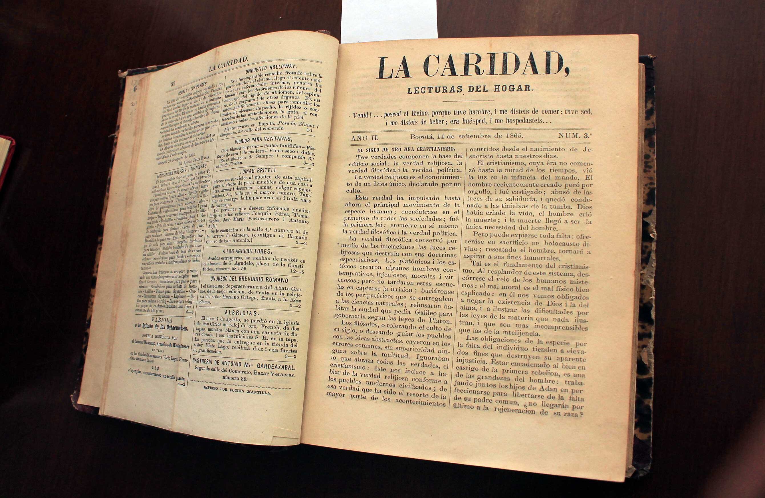 La Caridad, una de las publicaciones de prensa más antiguas en donde se trataban temas de historia, política, literatura y la religión. Foto: Álvaro Tavera.