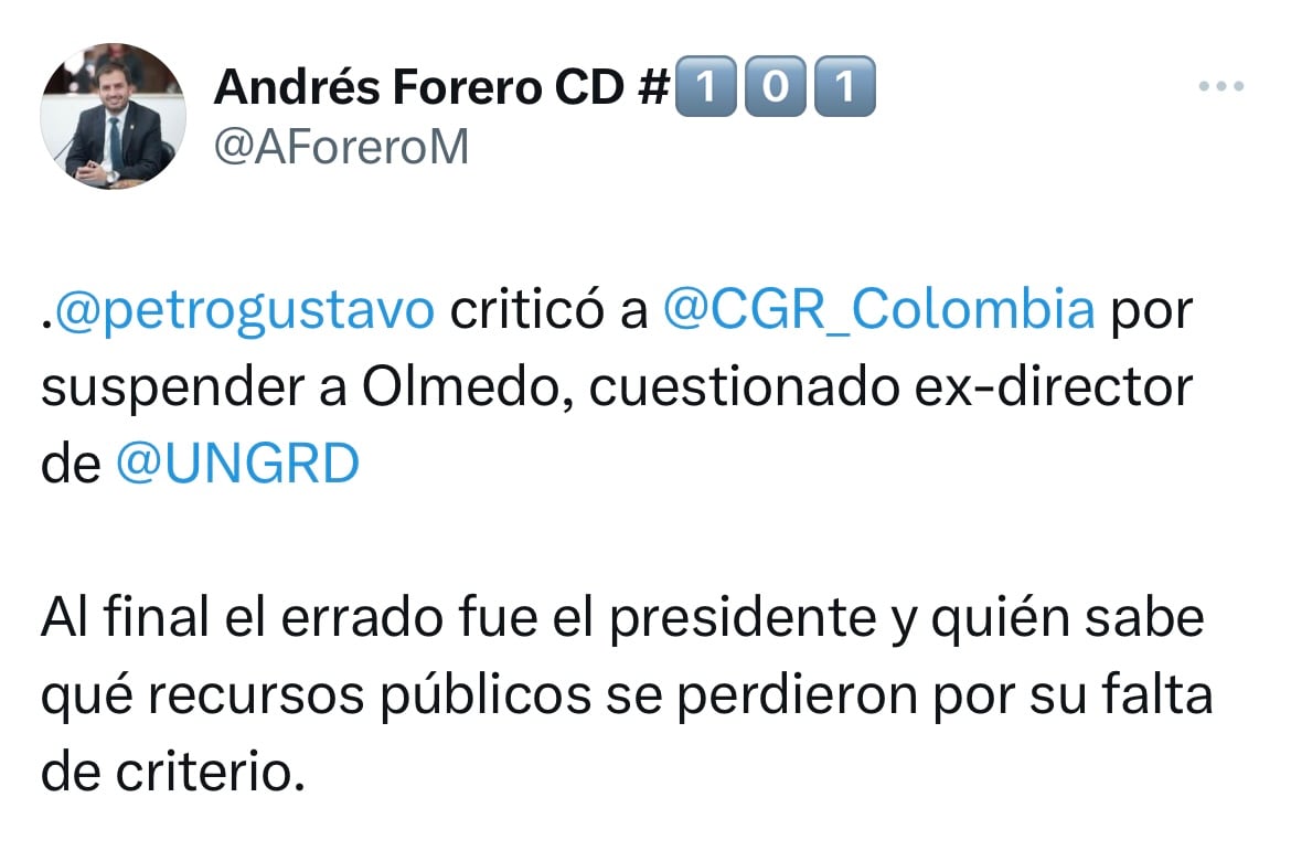 Pantallazo mensaje Andrés Forero