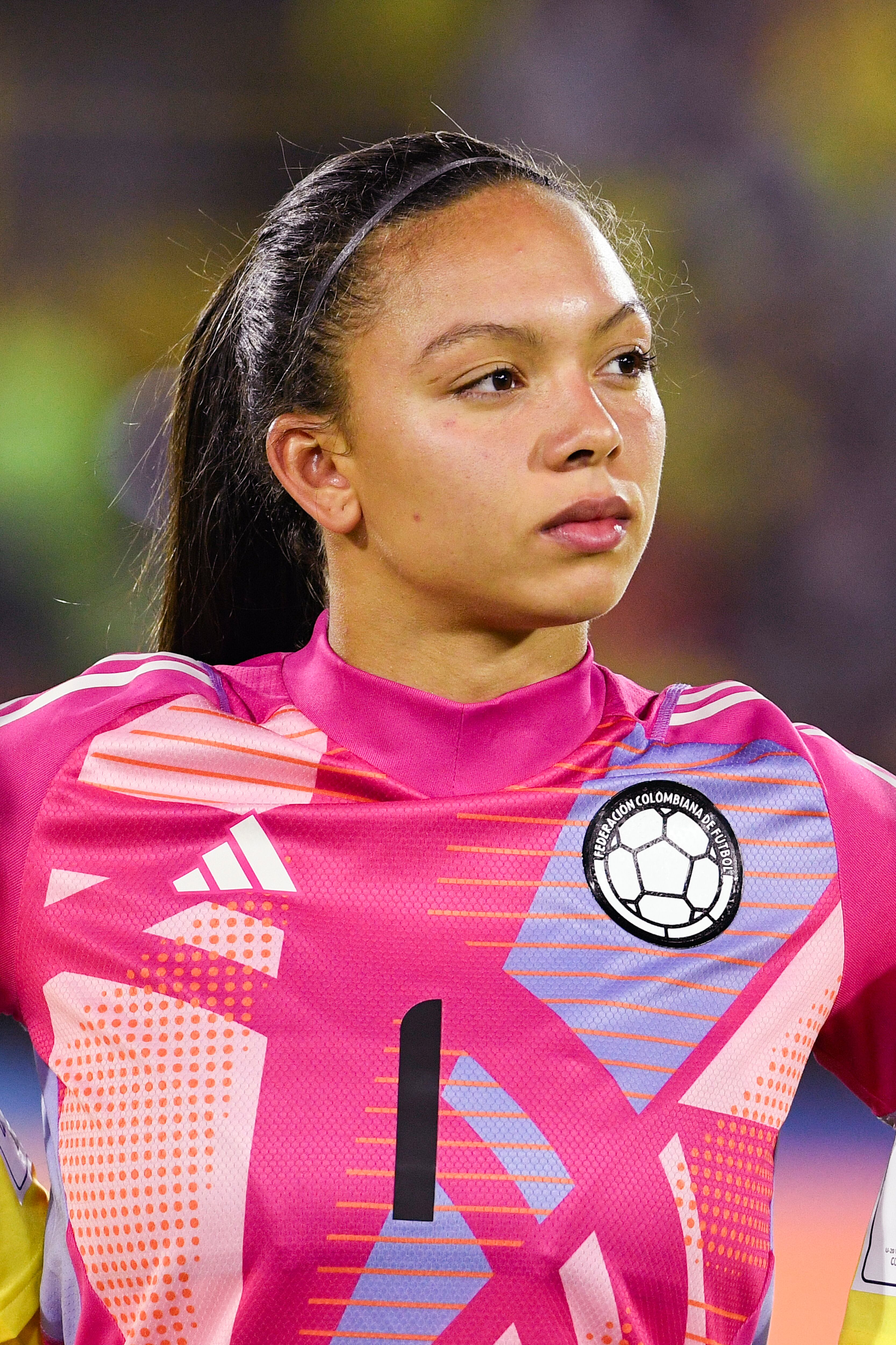 BOGOTA, COLOMBIA - SEPTEMBER 3: Goalkeeper Luisa Agudelo of Colombia looks on prior to the match between Colombia and Cameroon at Estadio El Campin on September 3, 2024 in Bogota, Colombia. (Photo by Julian Medina/Eurasia Sport Images/Getty Images)