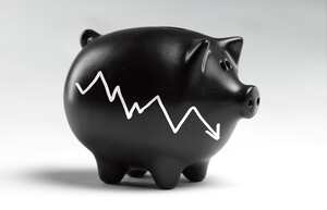 Piggy bank with graph going down Black Monday