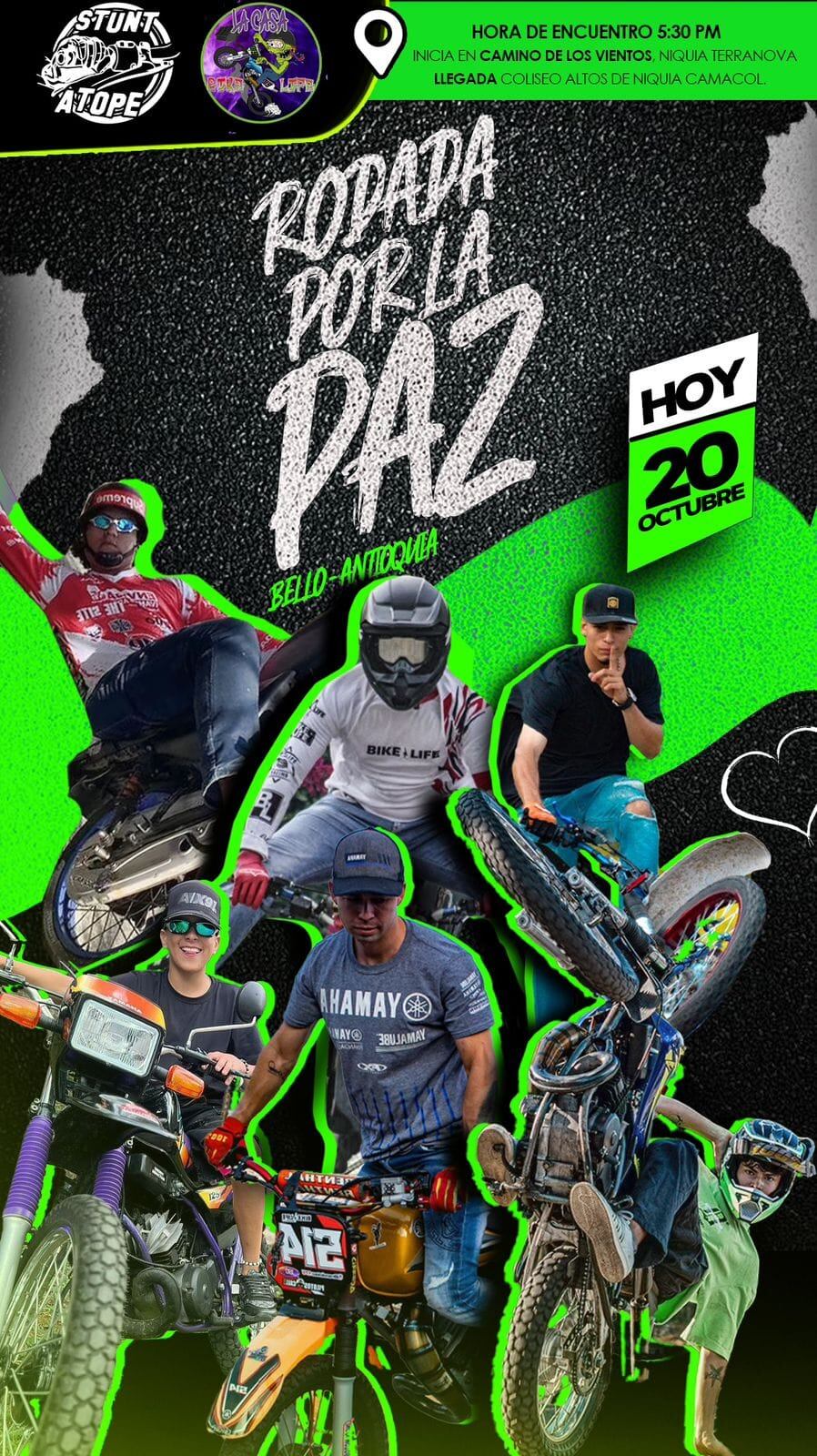 Flyer promocional de la "Rodada por la Paz" en Bello, Antioquia
