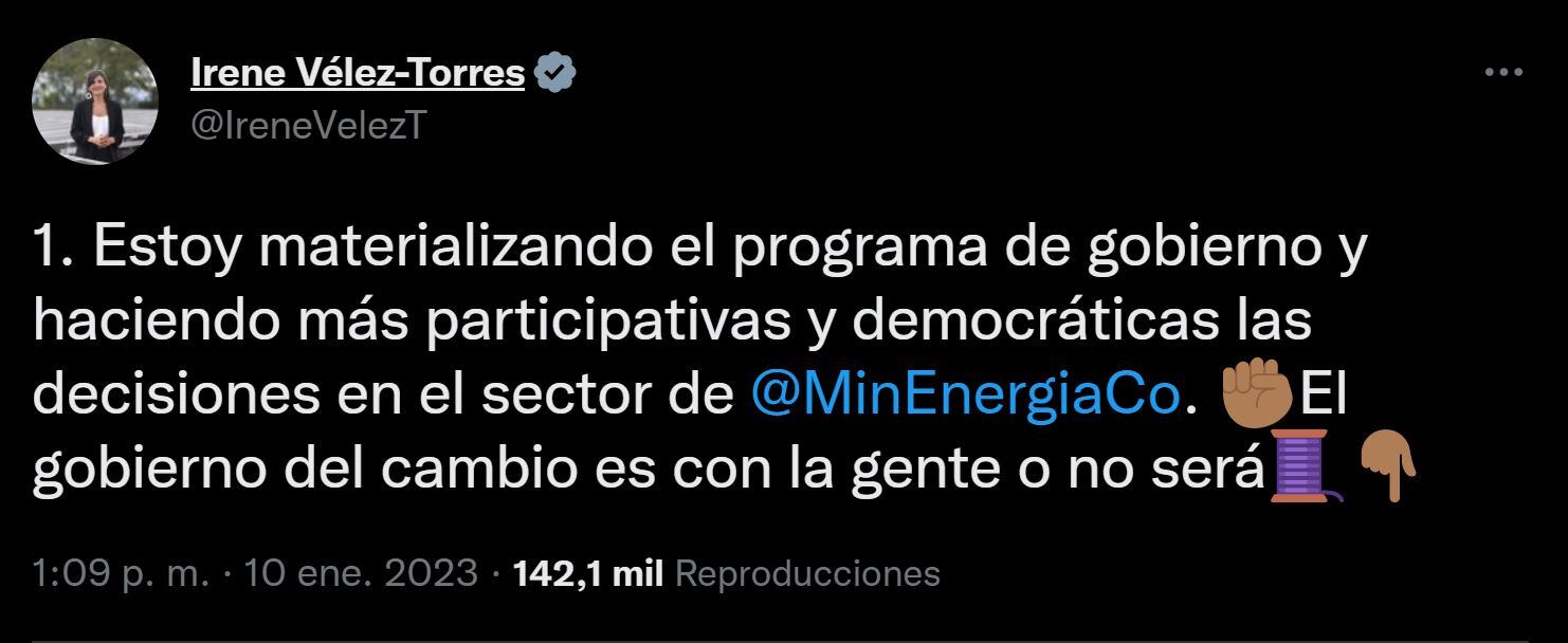 Trino Ministra Irene Vélez