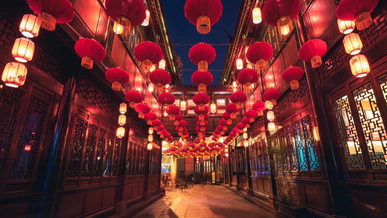 Calle Jinli durante el Año Nuevo chino, Chengdu, China
