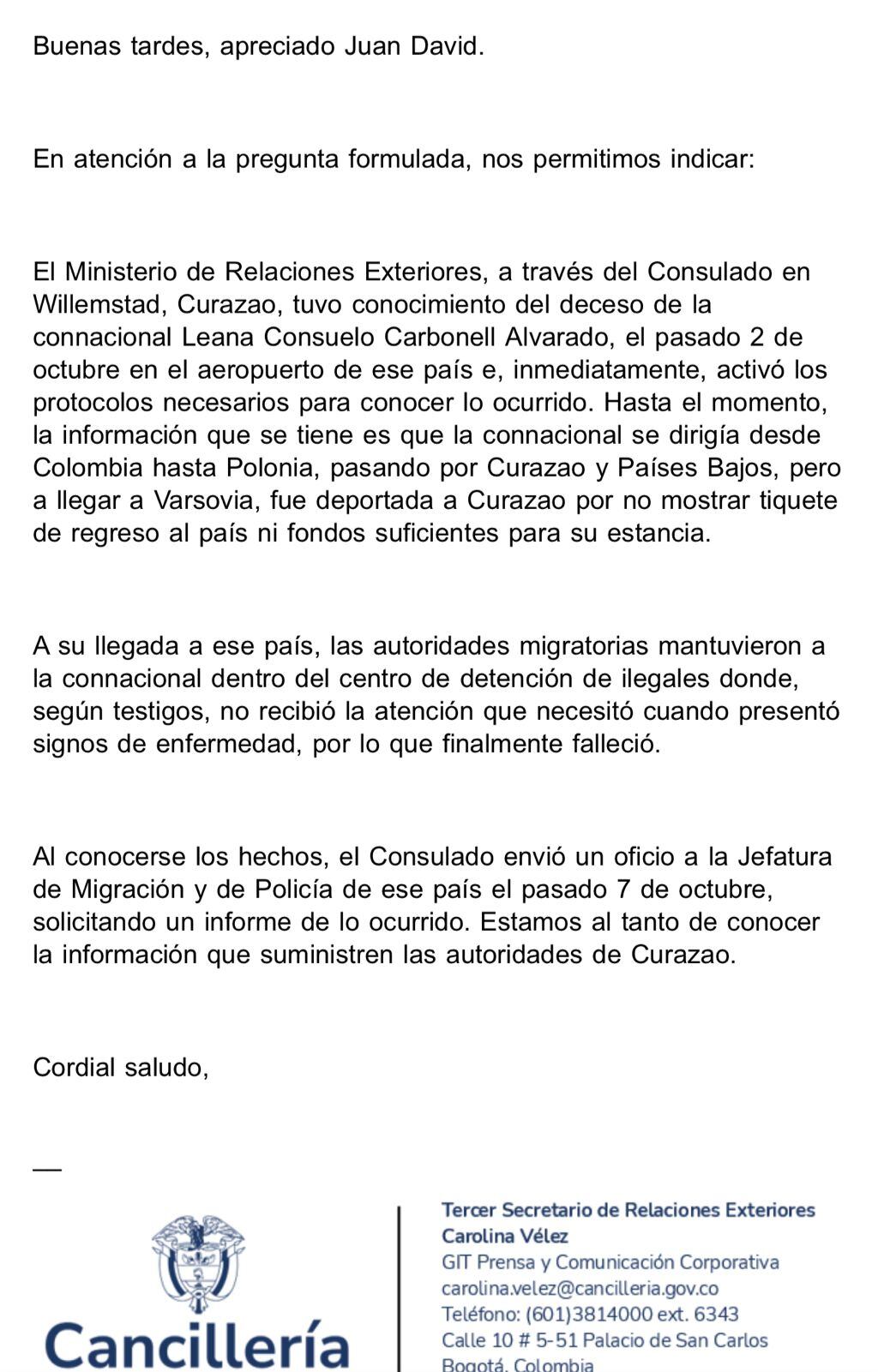 Por medio del comunicado se aclaró la situación