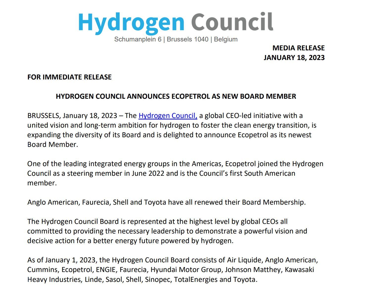 Ecopetrol - Consejo Mundial de Hidrógeno