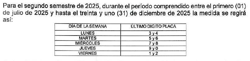 La Alcaldía de Cali publicó el Decreto con el que modifica el pico y placa para el segundo semestre de 2025.