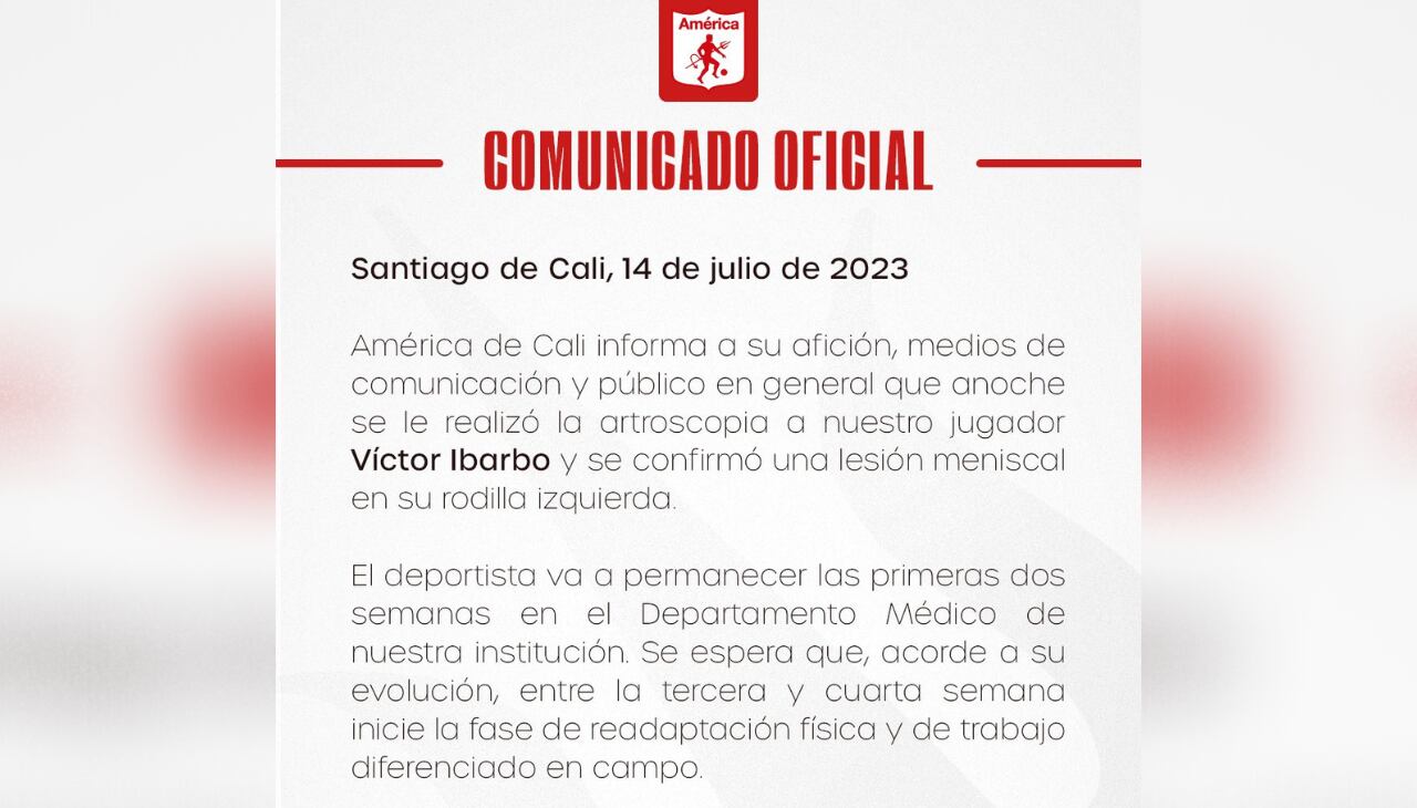 Comunicado América de Cali sobre la lesión de Ibarbo.
