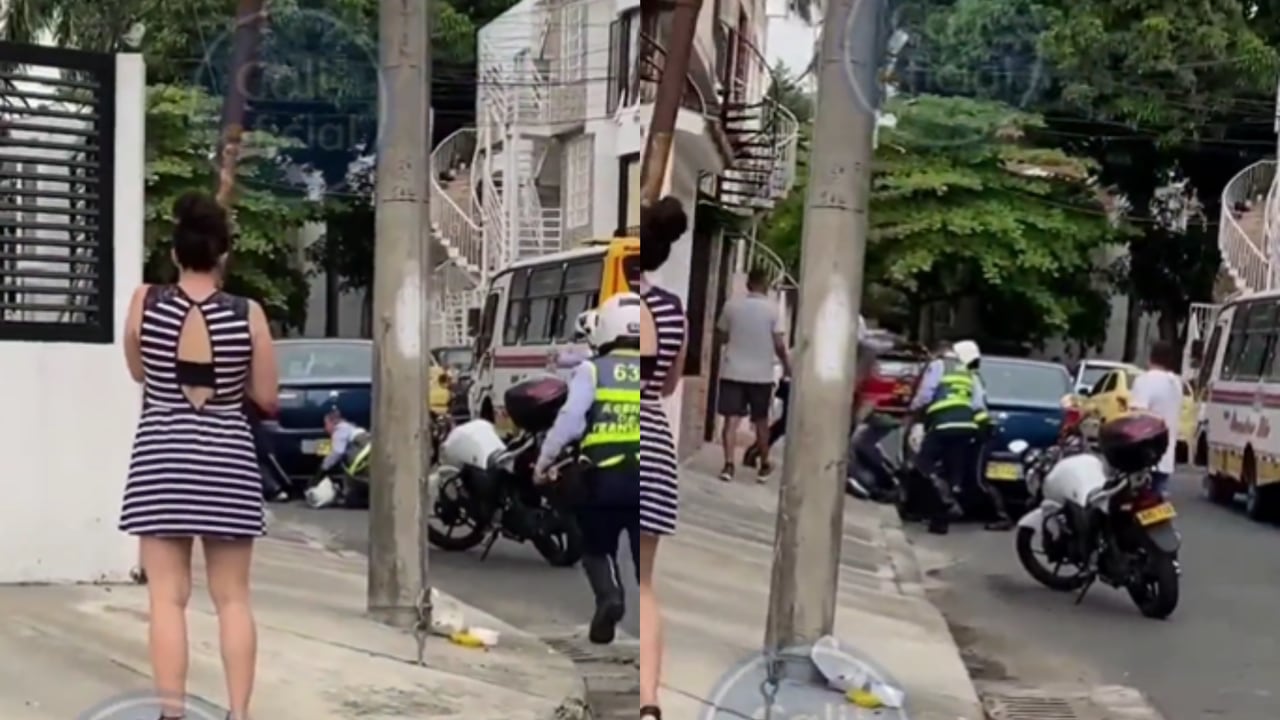 Conductor atacó a correazos a agentes de tránsito en Cali.