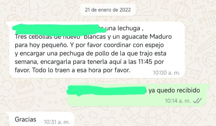 Según uno de los militares, la esposa del general Pérez, lo ponía a hacer mercado.