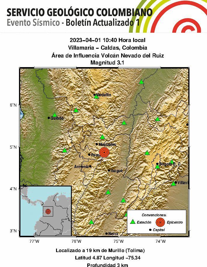 Leve temblor en el departamento de Caldas.