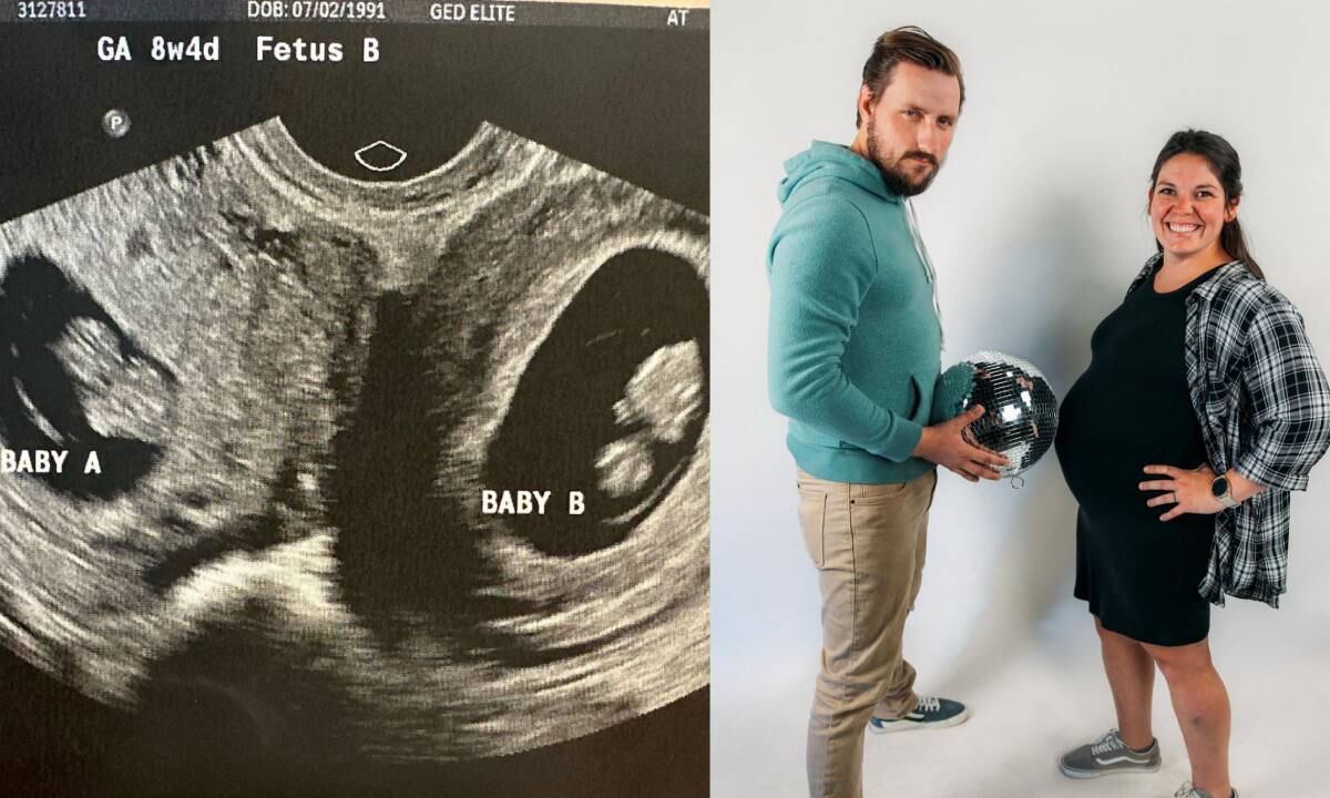 Pareja que recibe a dos bebés en dos úteros diferentes