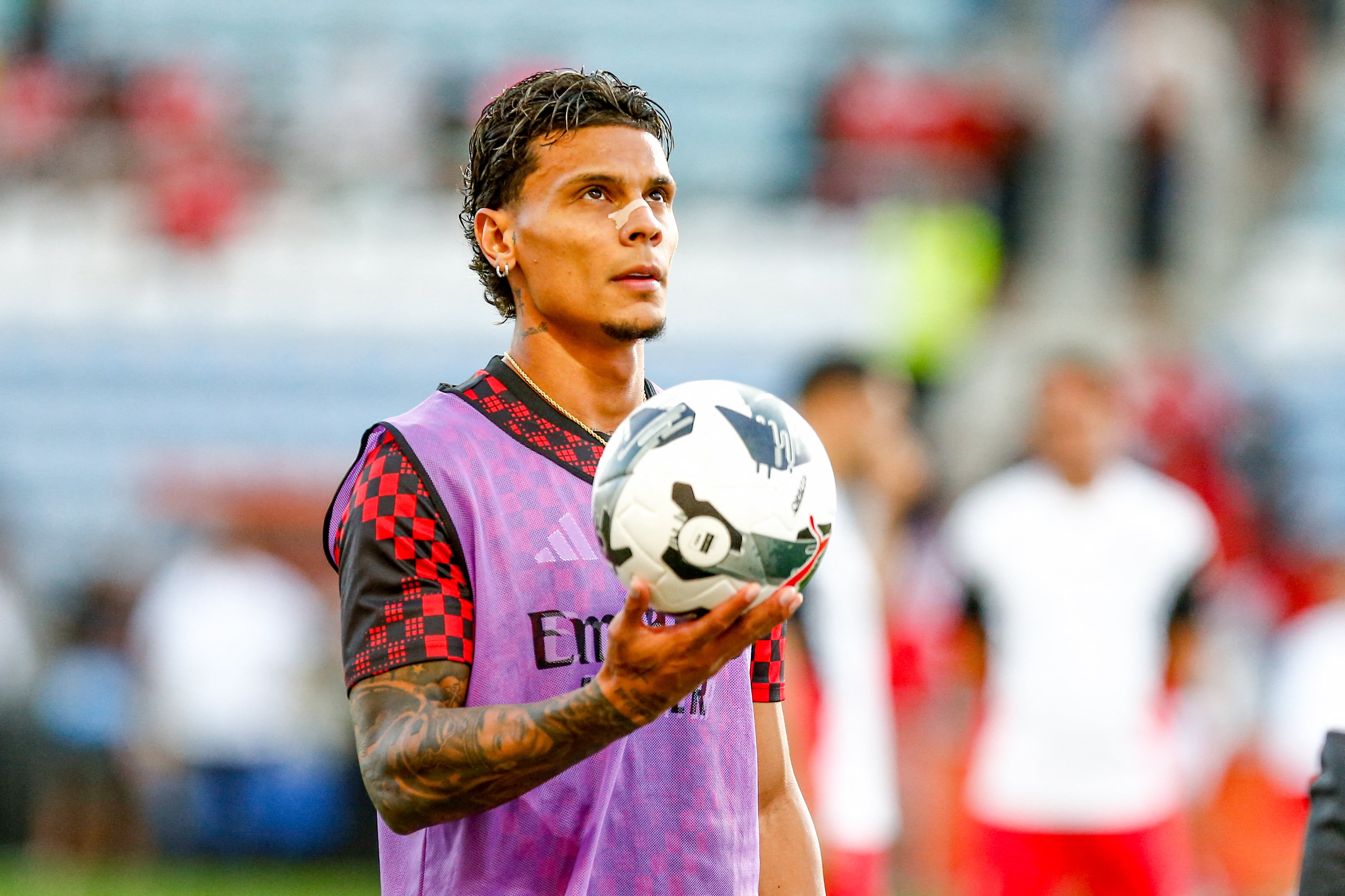 Richard Rios plays as a midfielder for SL Benfica during the Portugal Candido de Oliveira Super Cup final football match at the Estadio Algarve in Faro, Portugal, on July 31, 2025. (Photo by Valter Gouveia/NurPhoto) (Photo by Valter Gouveia / NurPhoto via AFP)
