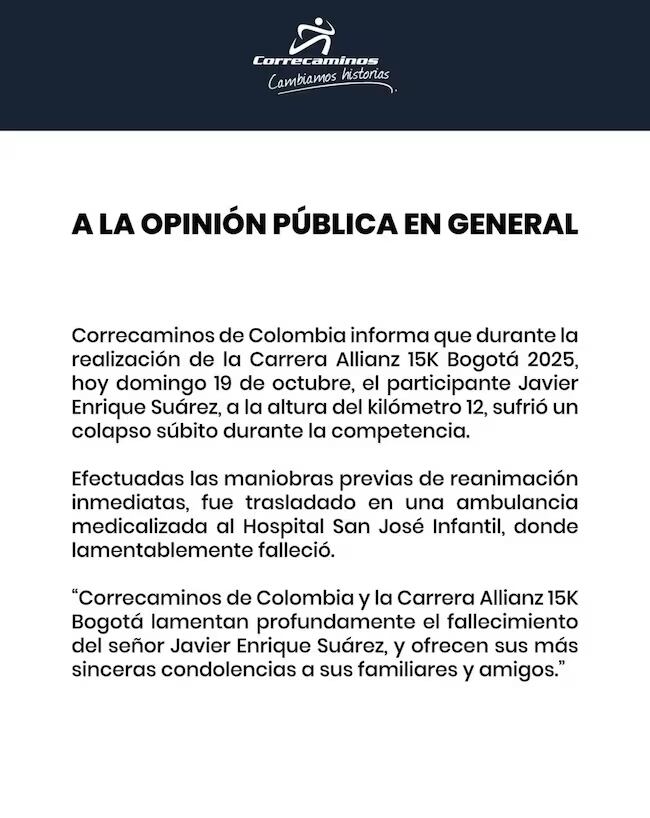 Este fue el comunicado emitido por los organizadores del evento.