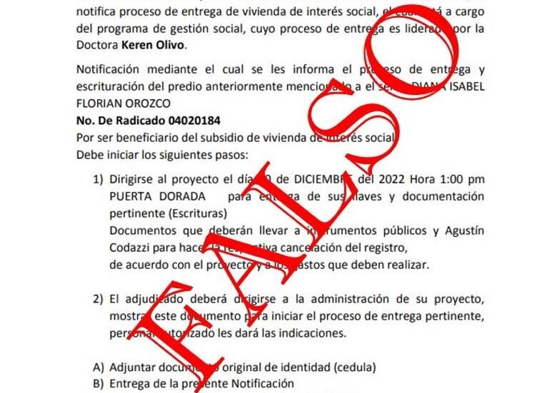 El comunicado falso tiene logos no oficiales y piden dinero para adelantar el proceso.
