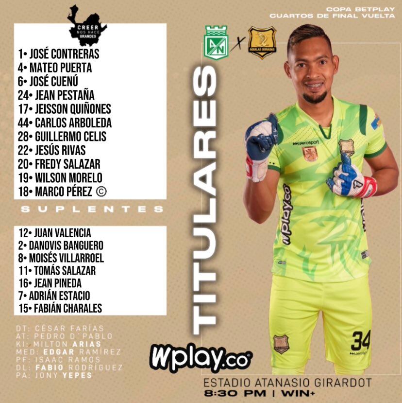 Formación de Águilas Doradas vs. Nacional