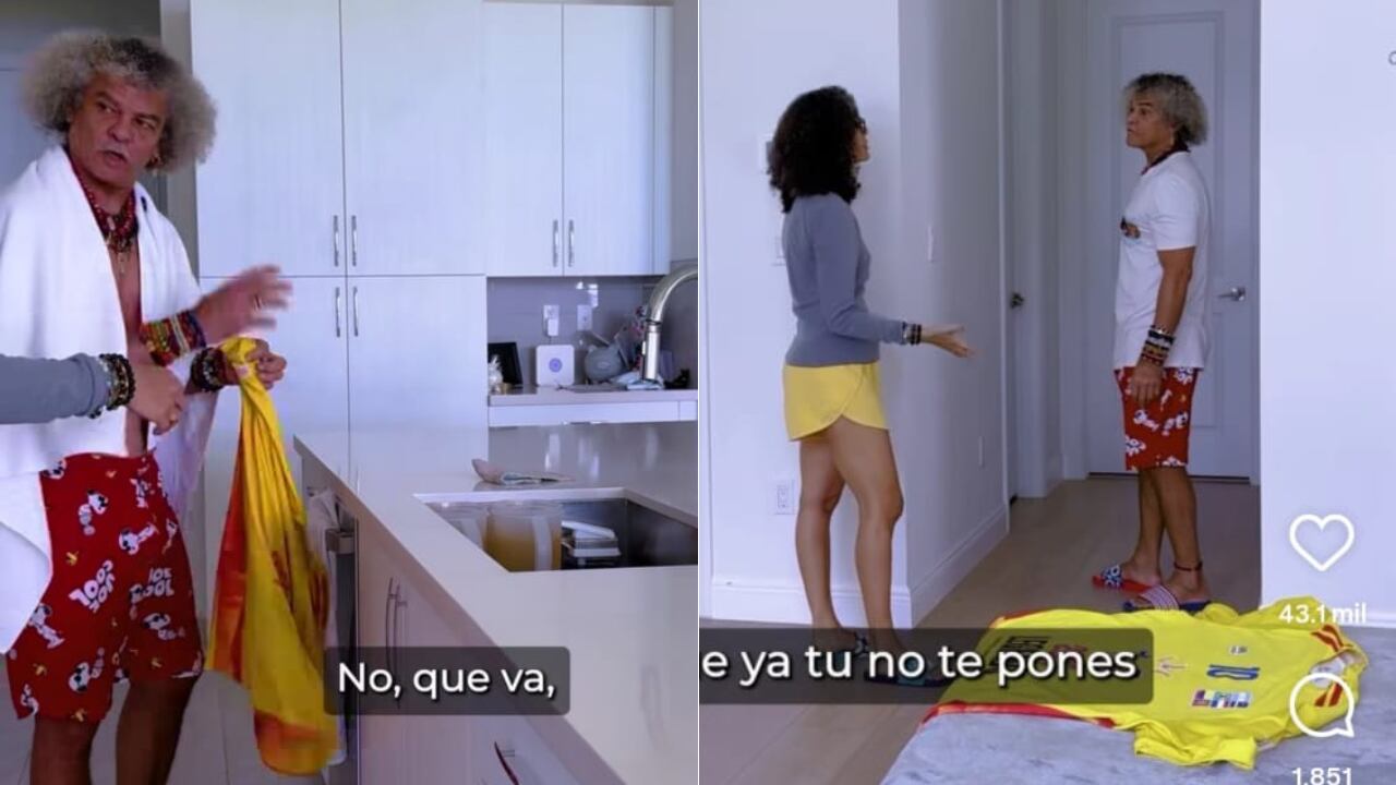 Pibe Valderrama no se contuvo ante burla de su esposa por camiseta de Selección Colombia