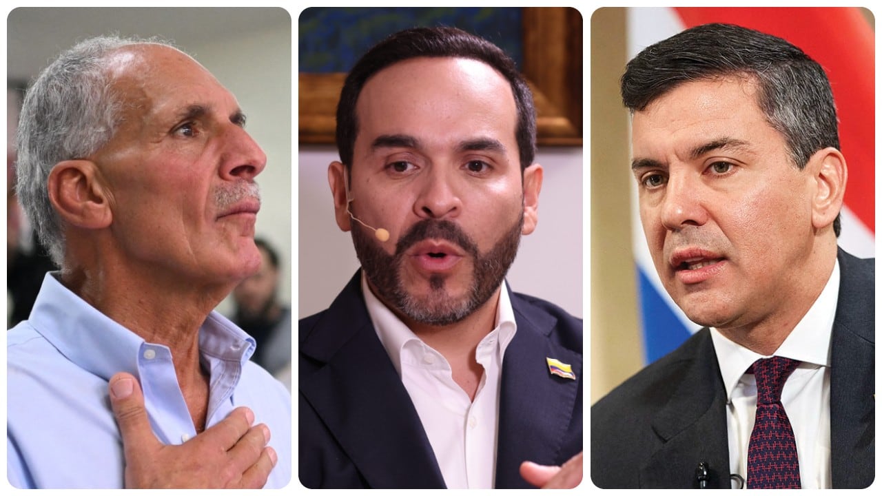 Los presidentes de Honduras, Nasry Asfura (izquierda), y de Paraguay, Santiago Peña (derecha), conversaron por teléfono con el candidato presidencial Abelardo de la Espriella.