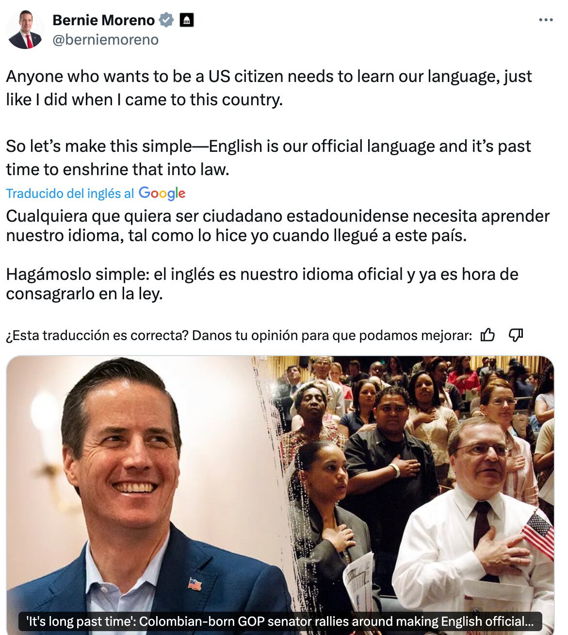 Publicación de Bernie Moreno