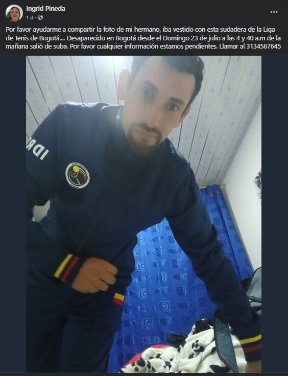 Desde el domingo 23 de julio sus familiares no saben del paradero del profesor de tenis Edwin Pineda.