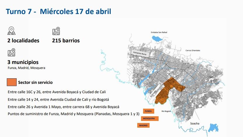 Así serán los cortes de agua en Bogotá