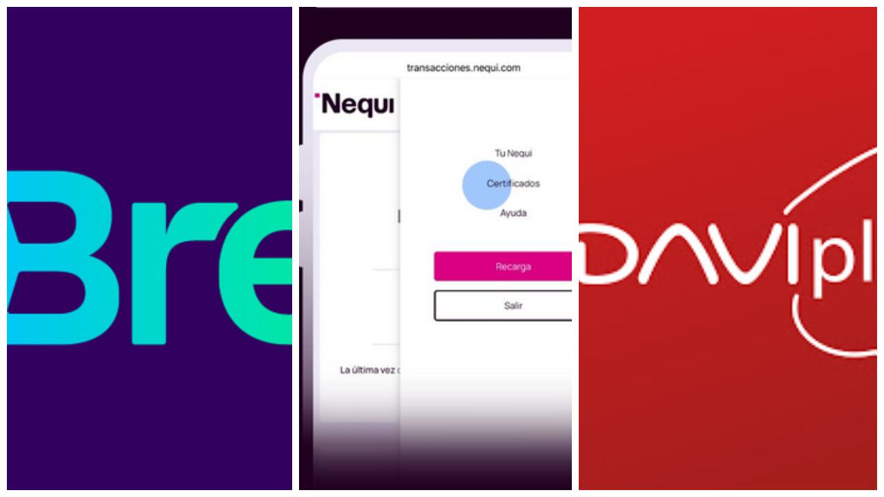De izquierda a derecha, imágenes de referencia de Bre-B, Nequi y Daviplata.