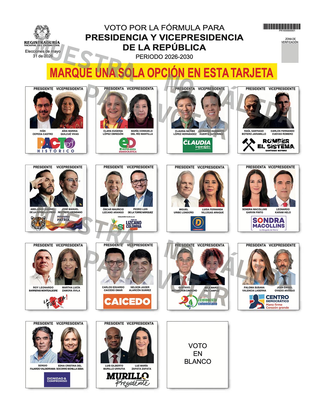 Tarjetón elecciones presidenciales.