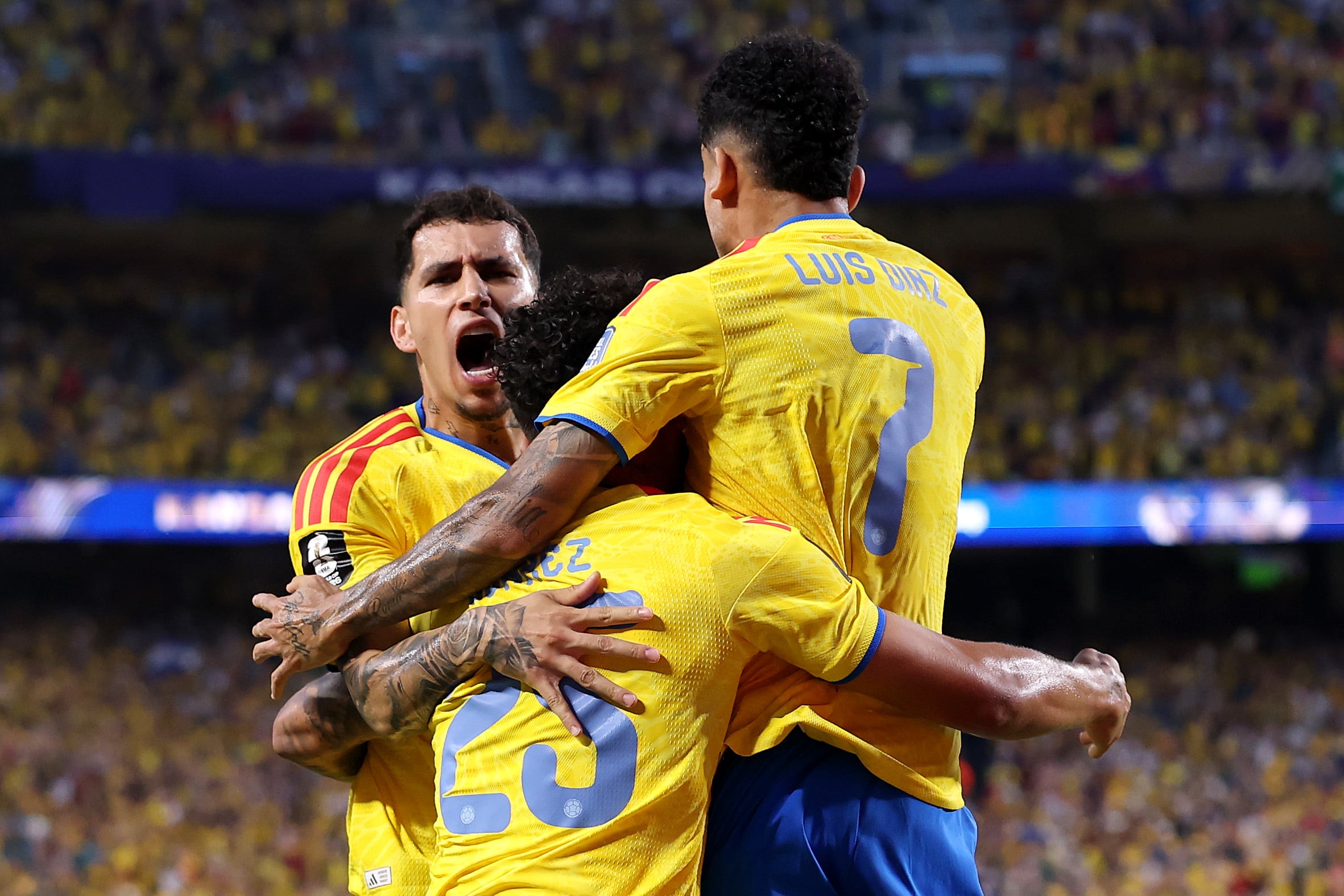 Gustavo Puerta y Luis Díaz celebrando con la Selección Colombia en el Mundial 2026