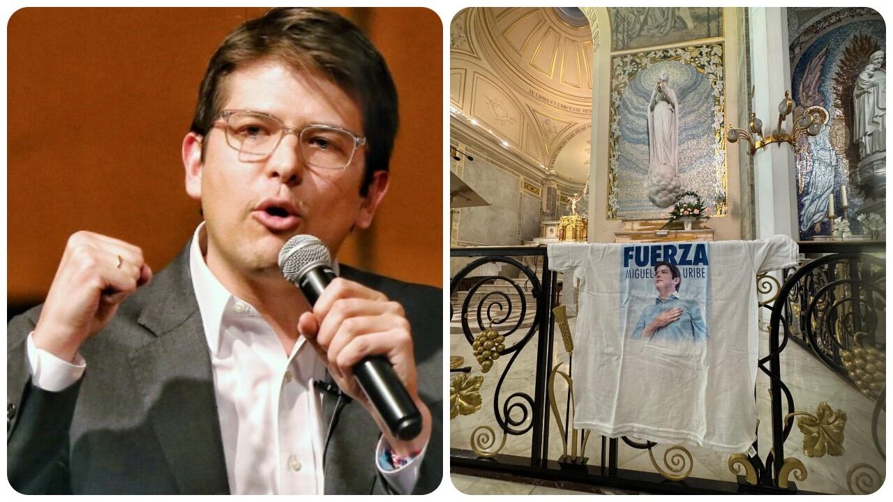 Una camiseta de Miguel Uribe Turbay en la iglesia de la milagrosa de la Rue de du Bac en París.
